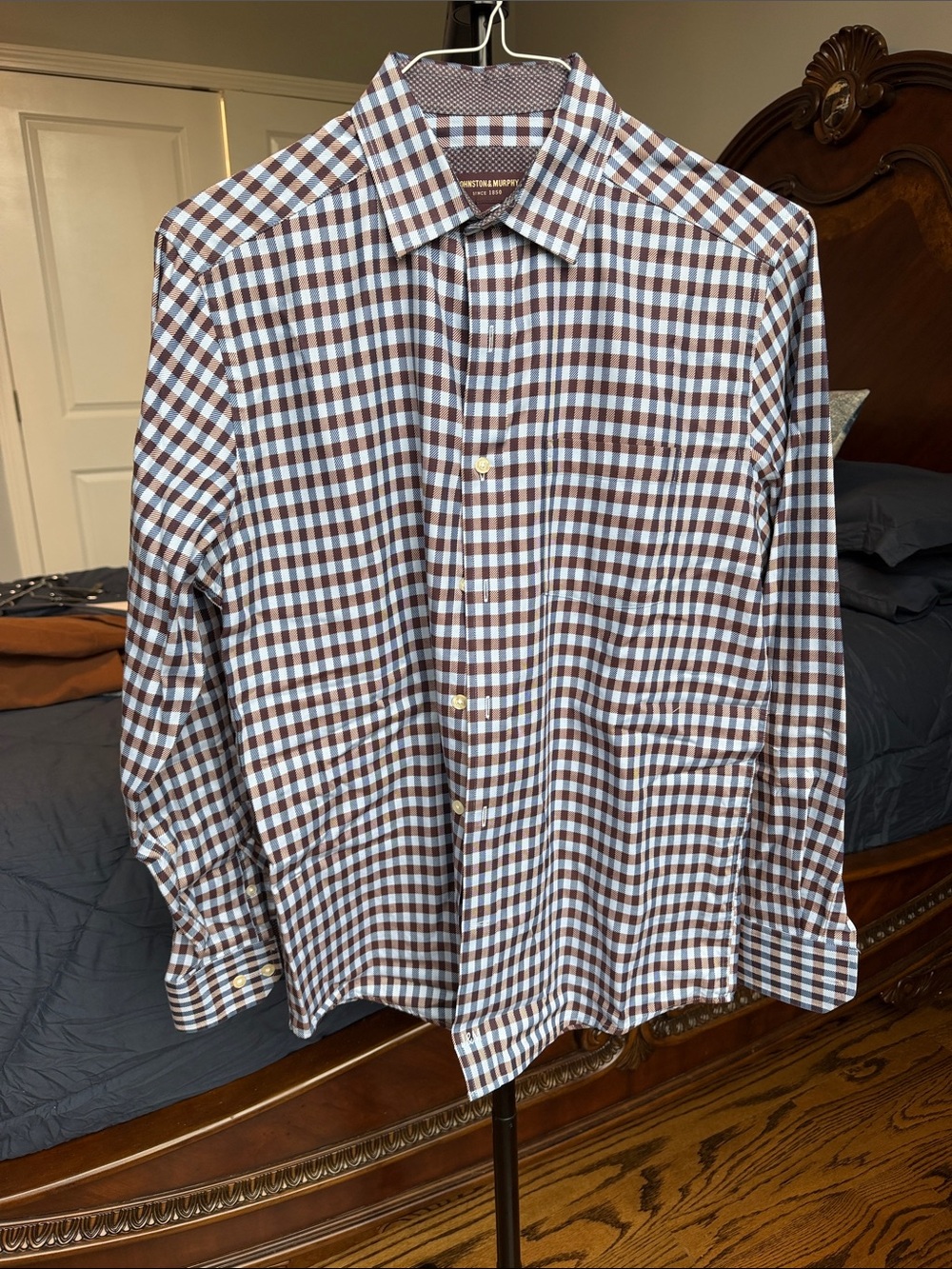 Johnston & Murphy Brown and White Gingham Button-Down Shirt